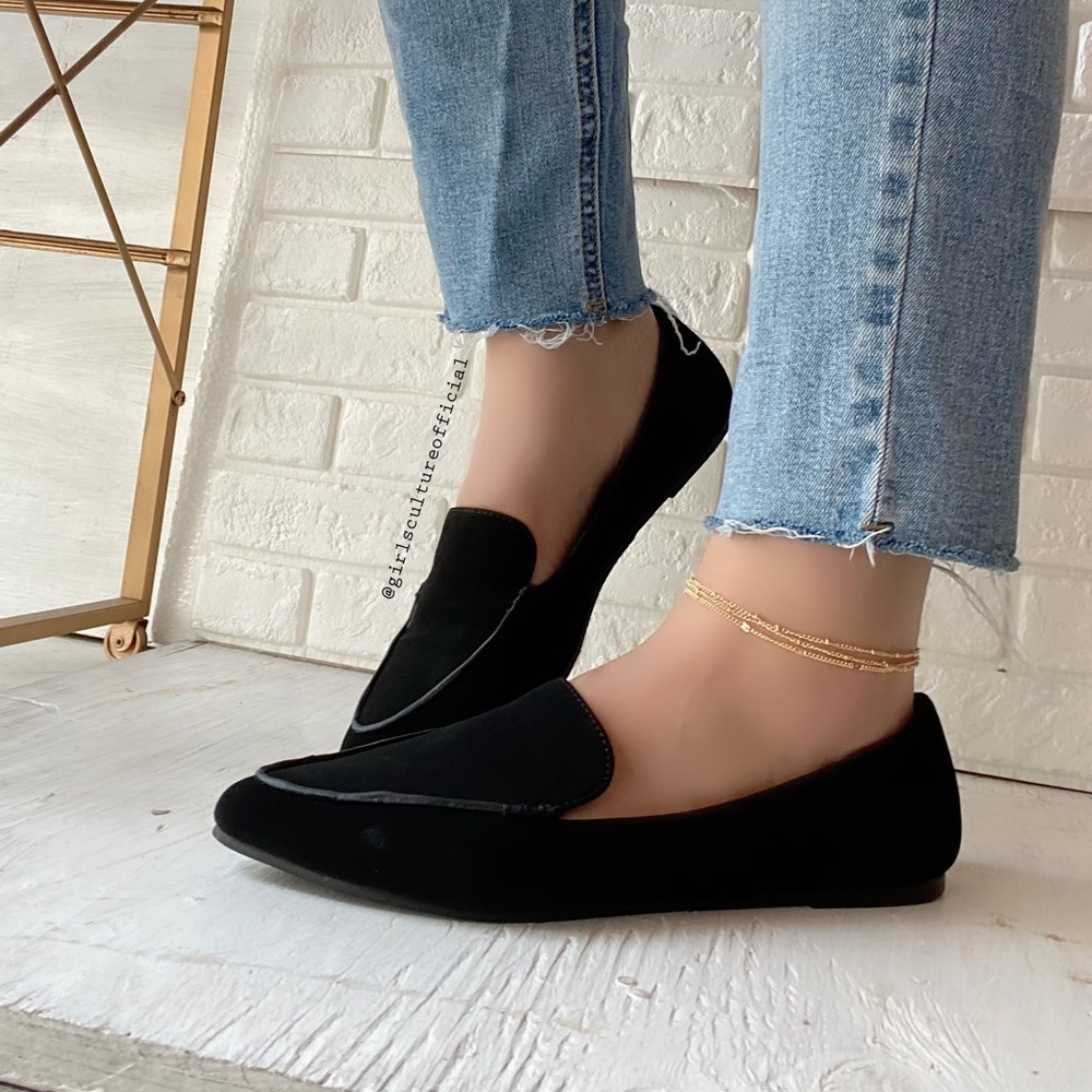 4PK - Black Faux Suede Slip Ons Flats